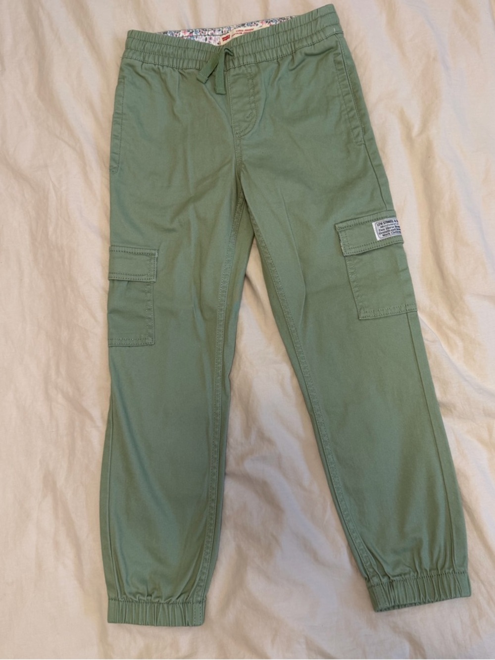 Kids Levi's Olive Green Cargo Jogger Pants with Floral Waistband